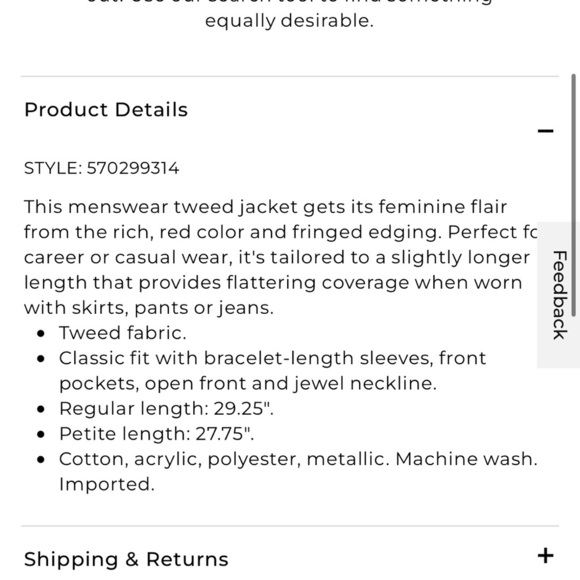 Chico’s Tweed Open Front Pocket Jacket Red Black 1 - Picture 8 of 8